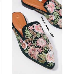NIB Anthropologie Secret Garden Embroidered Slides